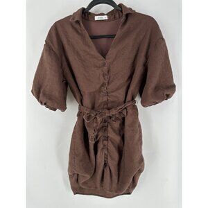 Dissh Chocolate Libby Mini Shirtdress 100% Linen Women’s 6 Read